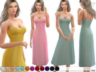 Ruched Bust Strappy Midi Dress By Ekinege Sims 4 CC