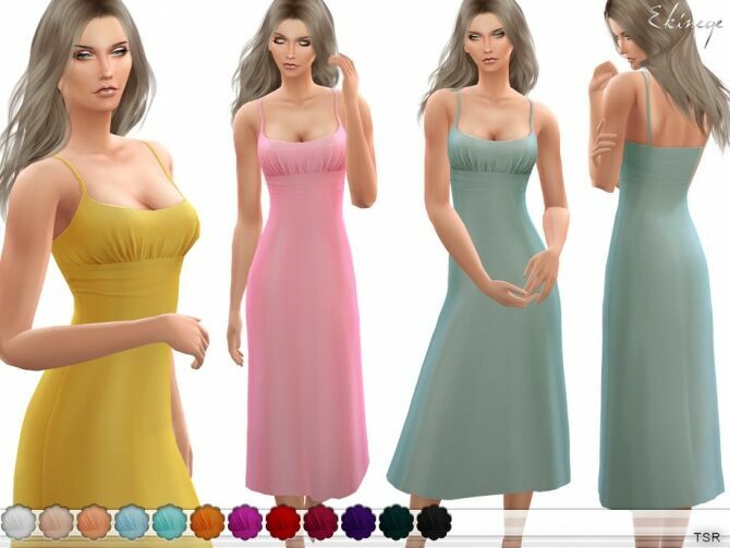 Ruched Bust Strappy Midi Dress By Ekinege Sims 4 CC