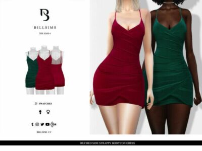 Ruched Side Strappy Bodycon Dress By Bill Sims Sims 4 CC