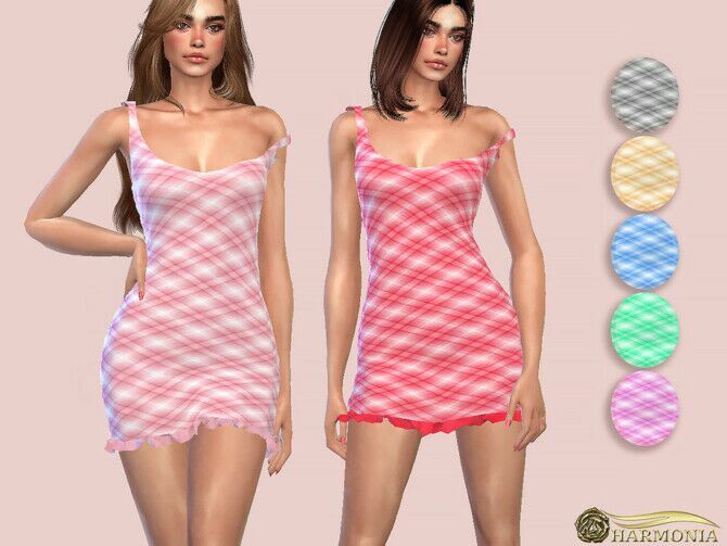 Ruffle Detail Plaid Dress By Harmonia Sims 4 CC