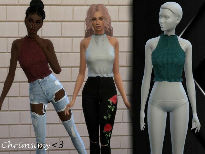 Ruffle Halter TOP By Chrimsimy Sims 4 CC