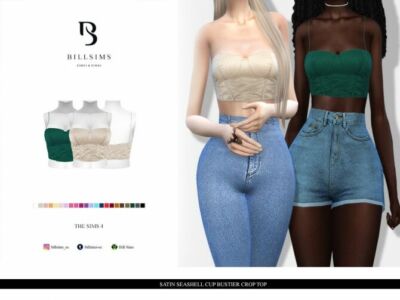 Satin Seashell CUP Bustier Crop TOP By Bill Sims Sims 4 CC