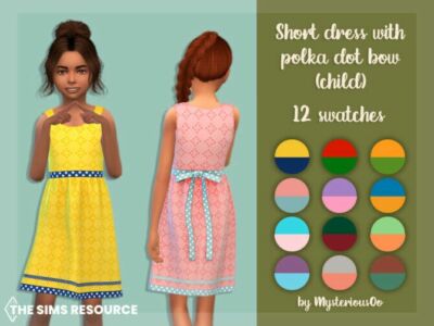 Short Dress With Polka DOT BOW (Child) By Mysteriousoo Sims 4 CC