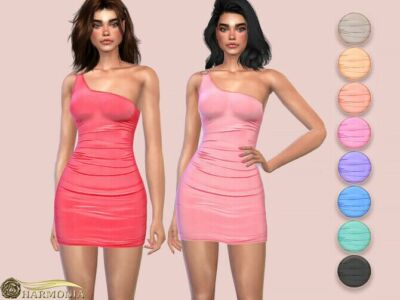 Slinky ONE Shoulder Ring Detail Dress By Harmonia Sims 4 CC