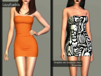 Straplees Mini Bodycon Dress At Lazyeyelids Sims 4 CC