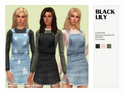 Sweater & Denim Overall Dress 03 By Black Lily Sims 4 CC