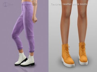 Textured Leather Ankle Boots By Jius Sims 4 CC