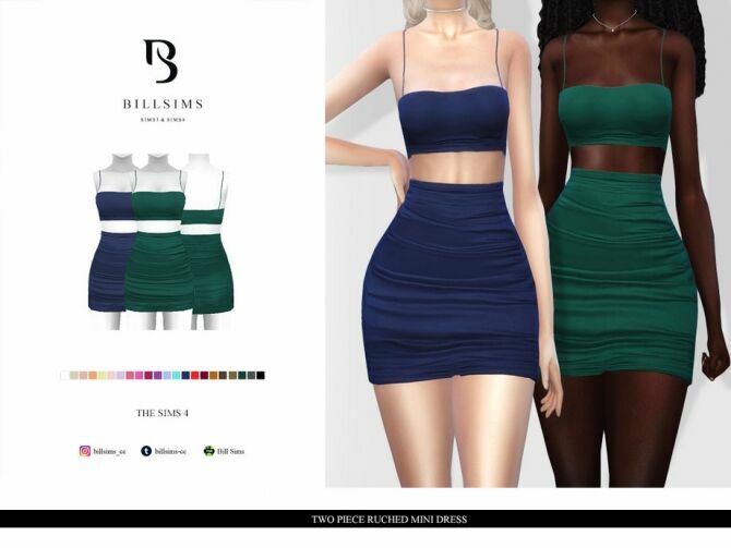 TWO Piece Ruched Mini Dress By Bill Sims Sims 4 CC