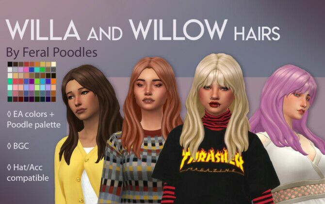 Willa And Willow Hairs At Feral Poodles Sims 4 CC