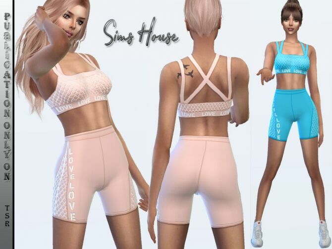 Women’s Sports TOP And Cycling Shorts With Mesh By Sims House Sims 4 CC