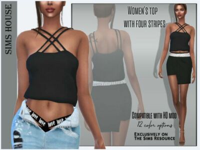 Women’s TOP With Four Stripes By Sims House Sims 4 CC