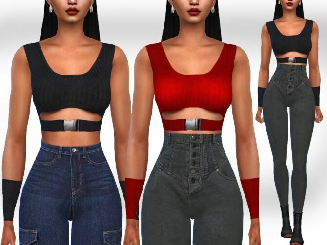 Wrist Band Detail Style Tops By Saliwa Sims 4 CC