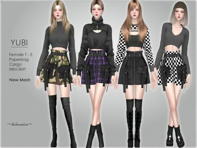 Yubi Paperbag Mini Skirt By Helsoseira Sims 4 CC