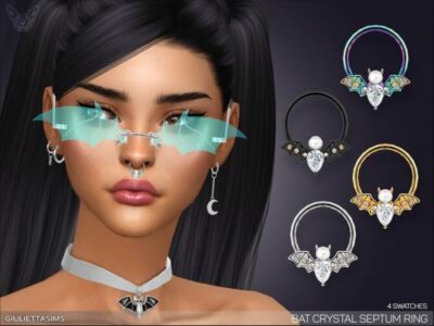 BAT Crystal Septum Nose Ring By Feyona Sims 4 CC