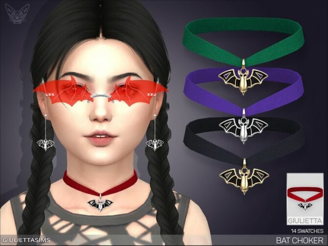 BAT Velvet Choker For Kids By Feyona Sims 4 CC