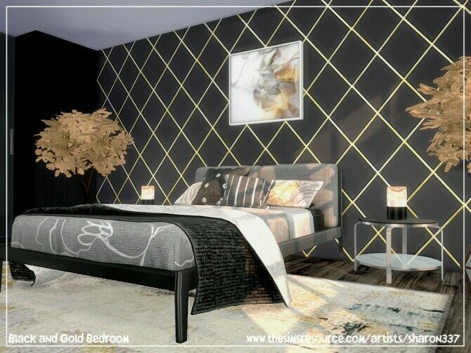 sims 4 cc black and gold bedroom by sharon337 2