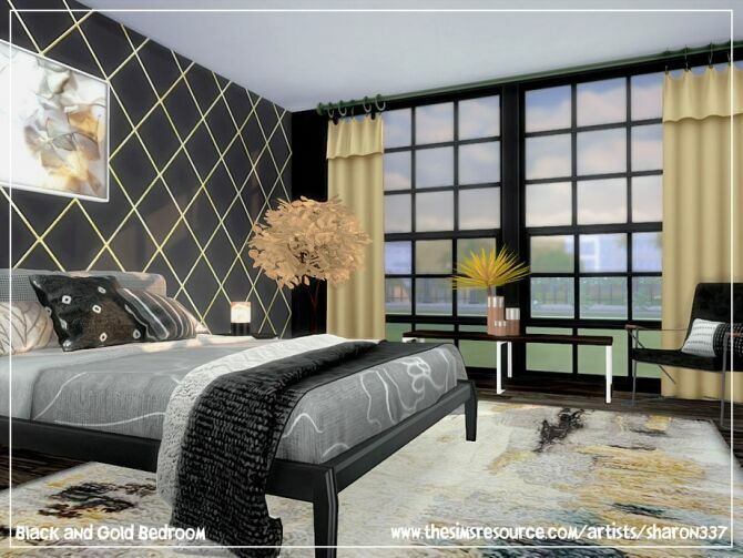 sims 4 cc black and gold bedroom by sharon337 3