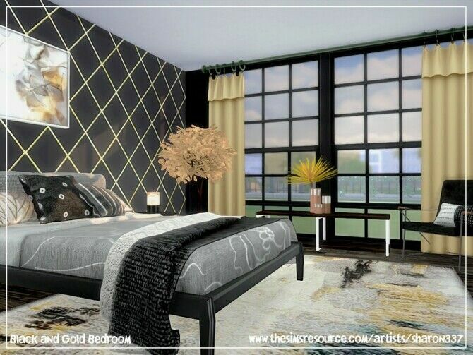 sims 4 cc black and gold bedroom by sharon337 4