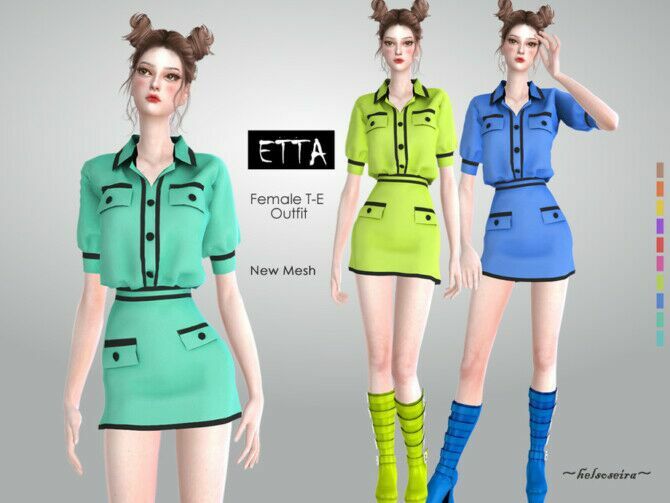 sims 4 cc etta button up mini dress by helsoseira 2