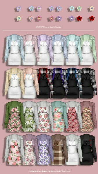 sims 4 cc flower button cardigan tight short dress flower button earrings at rimings 2