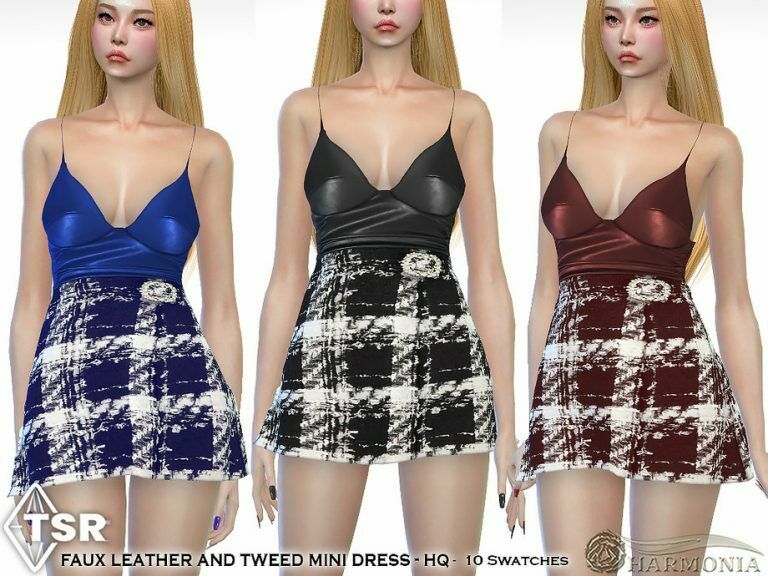 Leather And Tweed Mini Dress By Harmonia Sims 4 CC