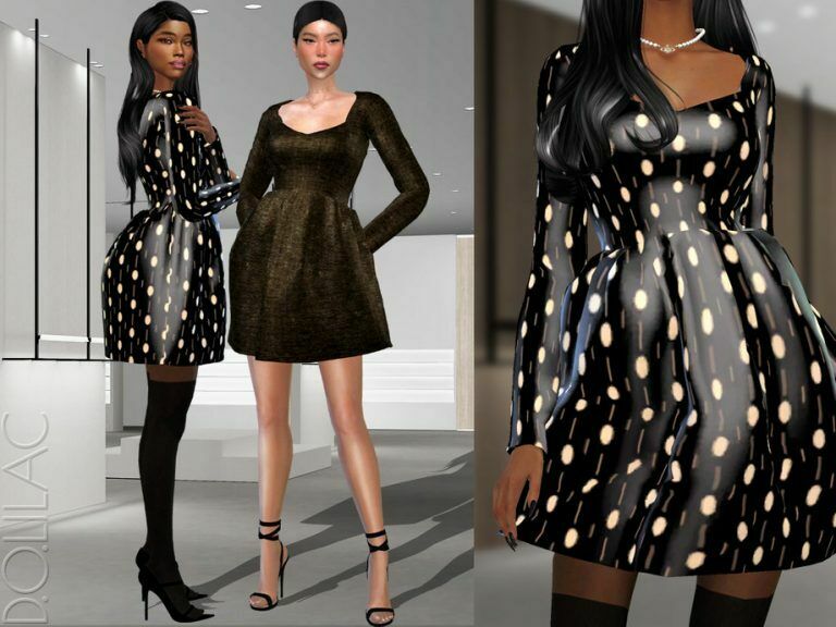 Patterned Mini Dress DO318 By D.o.lilac Sims 4 CC