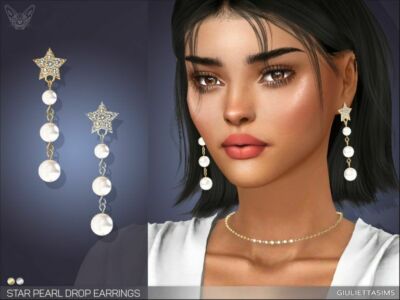 Star Pearl Drop Earrings By Feyona Sims 4 CC