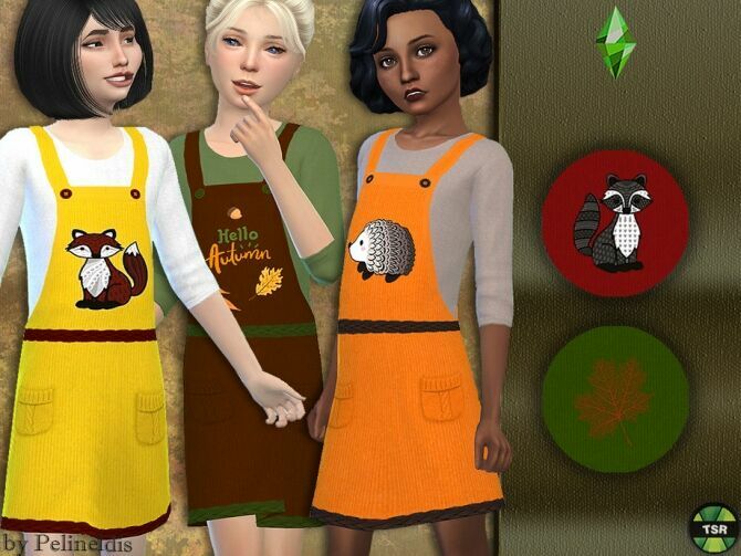 Autumn Corduroy Dungaree Dress By Pelineldis Sims 4 CC