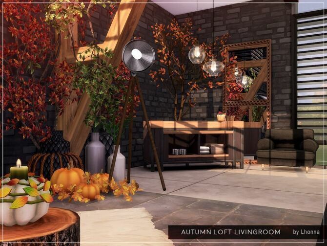 sims 4 cc autumn loft livingroom by lhonna 2