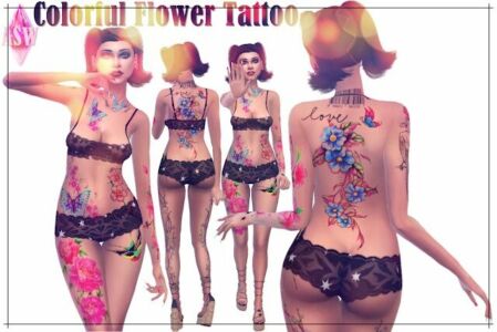 Colorful Flower Tattoo At Annett’s Sims 4 Welt Sims 4 CC