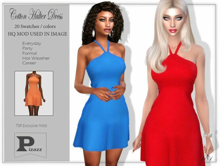 Cotton Halter Dress By Pizazz Sims 4 CC