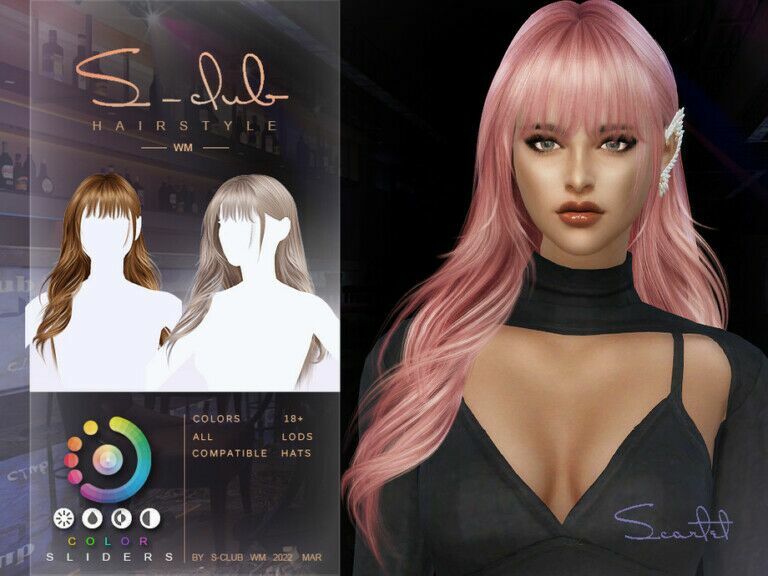 Curly Long Hair (Scarlet II) By S-Club Sims 4 CC