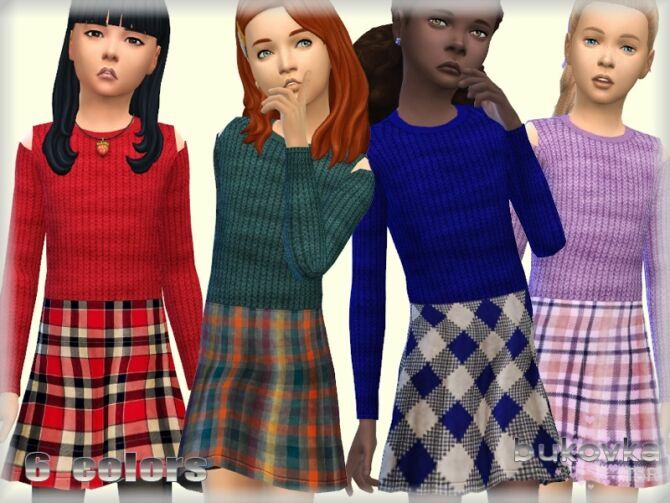 Dress Plaid Child By Bukovka Sims 4 CC