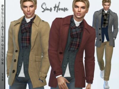 Men’s Short Coat With Scarf By Sims House Sims 4 CC