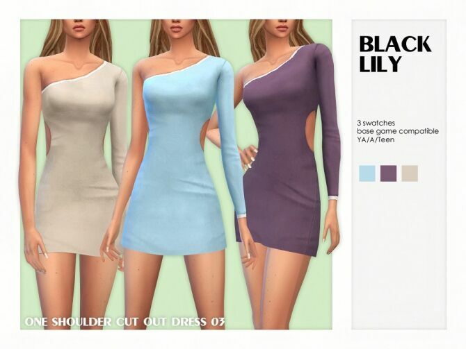 ONE Shoulder CUT OUT Dress 03 By Black Lily Sims 4 CC