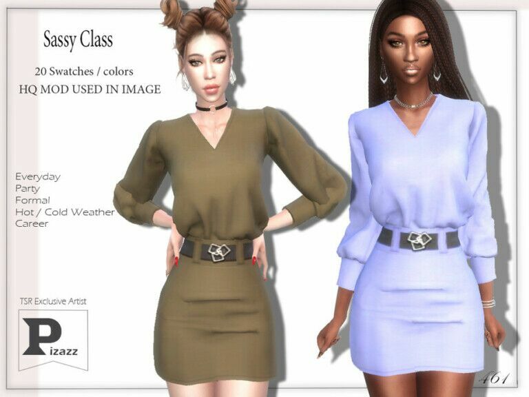 Sassy Class Dress By Pizazz Sims 4 CC