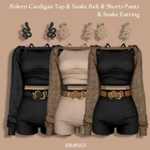 Bolero Cardigan TOP & Snake Belt & Earrings At Rimings Sims 4 CC