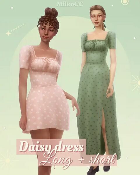 Daisy Dress (Long + Short) By Miiko Sims 4 CC