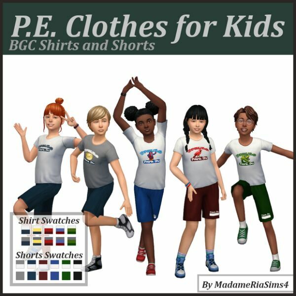 P.E. Clothes For Kids By Madameria Sims 4 CC