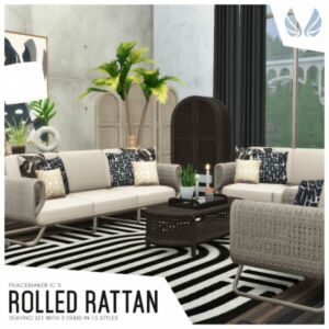 Rolled Rattan – Seating SET With Three Items By Peacemaker Sims 4 CC