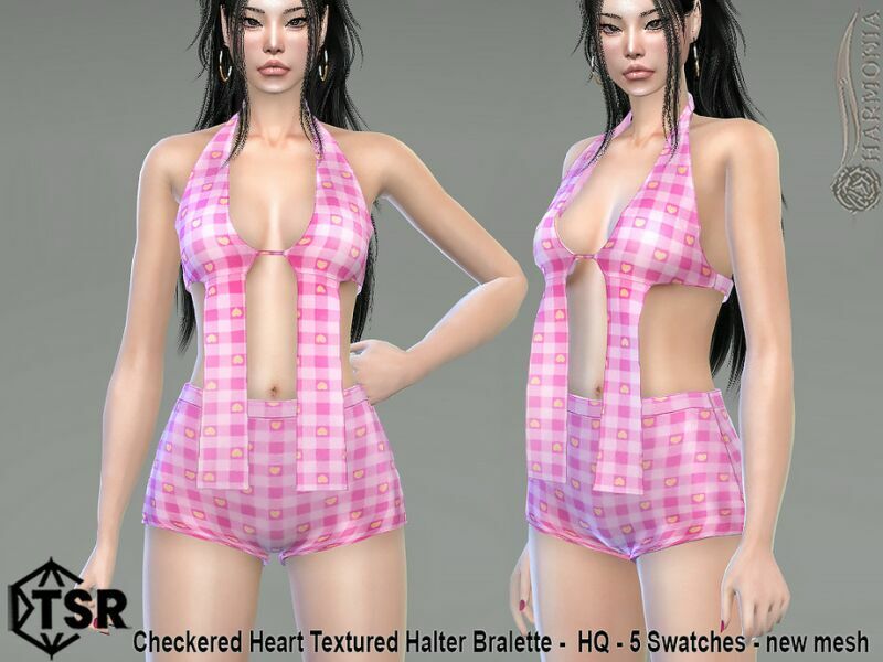 Checkered Heart Textured Halter Bralet By Harmonia Sims 4 CC