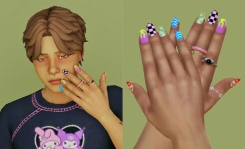 Short Mismatched Nails By Kissyck Sims 4 CC
