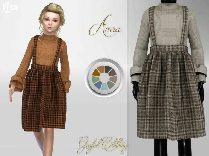 Amra – Checkered Skirt And Turtleneck With Ruffle Sleeves By Garfiel Sims 4 CC