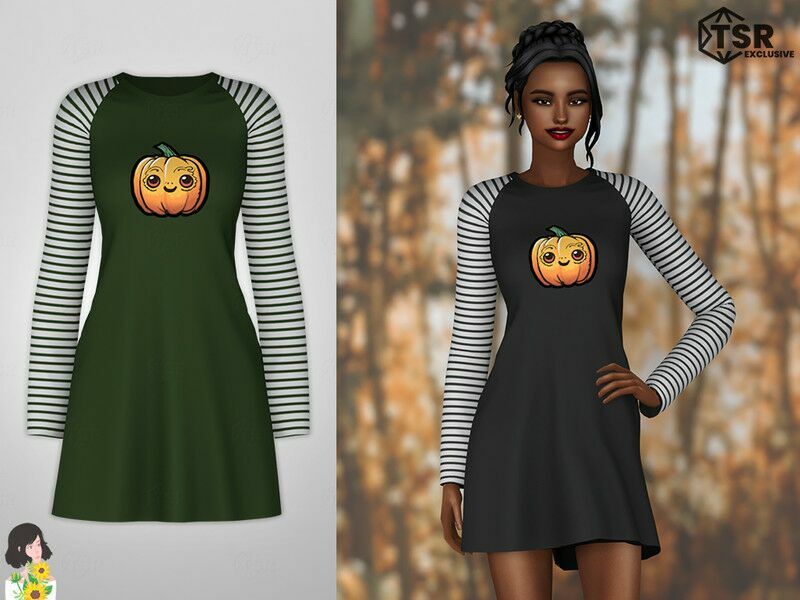 Autumn Dress Happy Pumpkin By Talarian Sims 4 CC