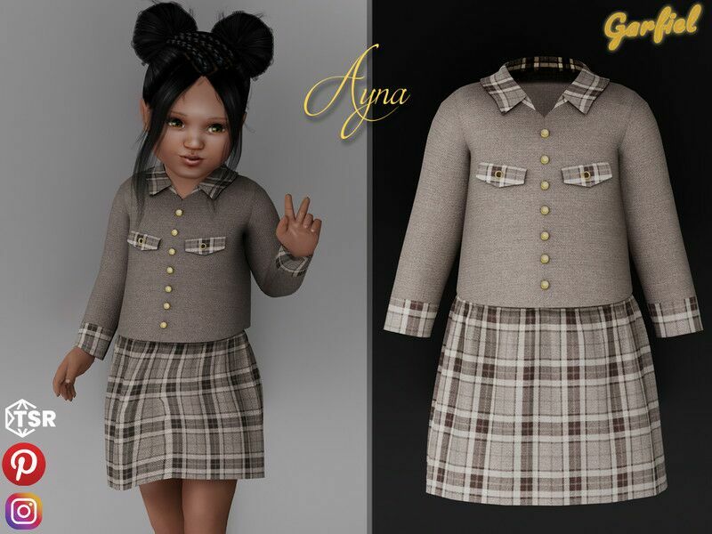 Ayna – Plaid Skirt And Buttoned… By Garfiel Sims 4 CC