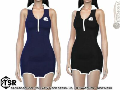 Back-To-School Collar V Neck Dress By Harmonia Sims 4 CC