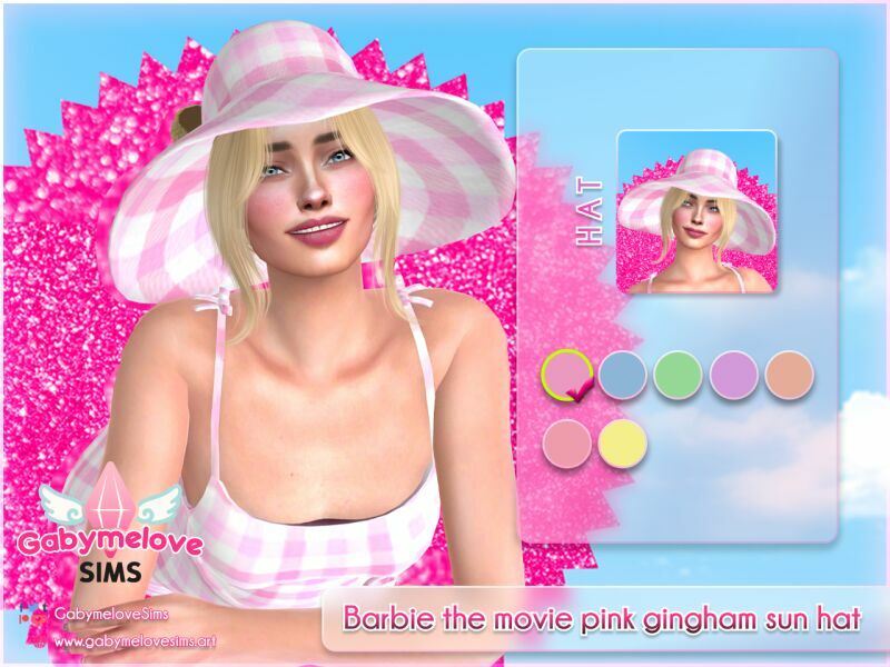 sims 4 cc barbie the movie pink gingham sun hat 2