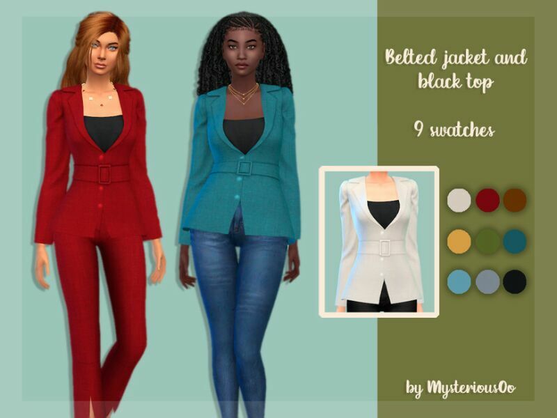 Belted Jacket And Black TOP By Mysteriousoo Sims 4 CC