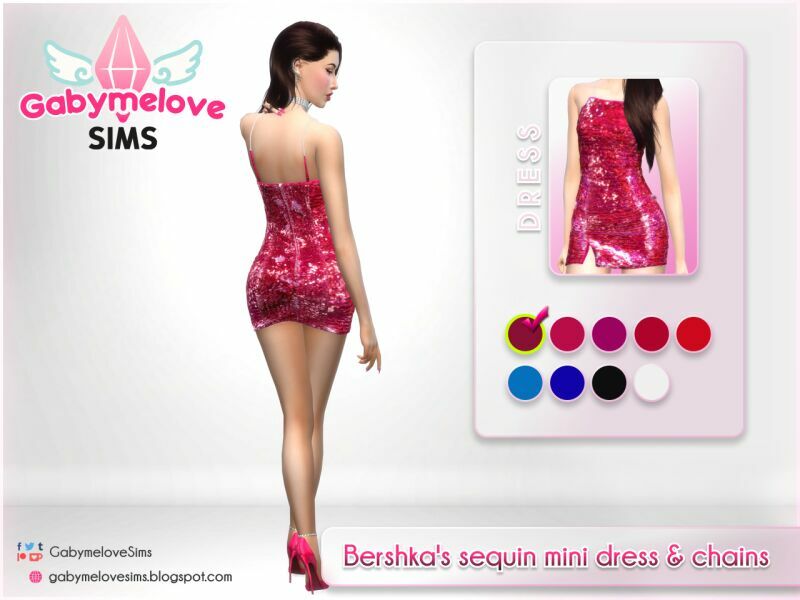 sims 4 cc bershkas sequin mini dress chains 2