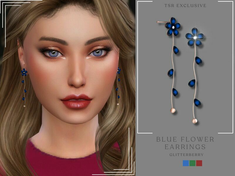 Blue Flower Earrings By Glitterberryfly Sims 4 CC